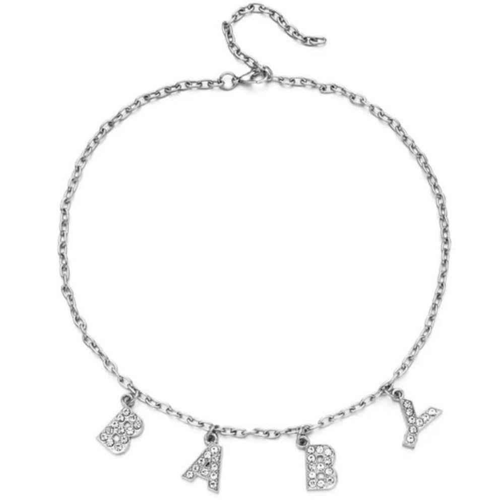BABY Faux Crystal Letter E-Girl Silver Chain Necklace Y2K